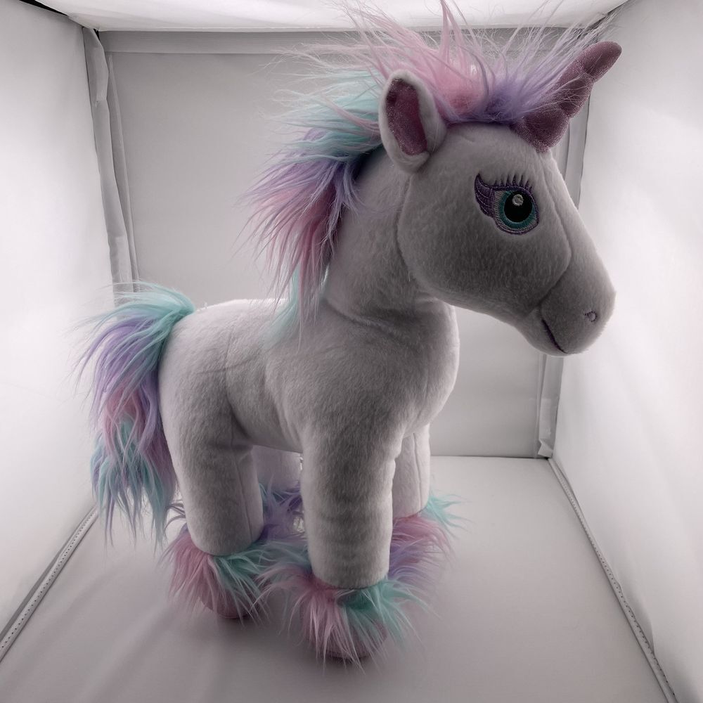 Build A Bear‎ Fairy White & Pastel Rainbow Unicorn Plush Toy 15" Fuzzy